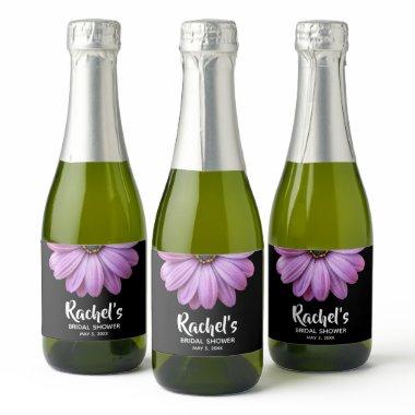 Purple Daisy on Black  Mini Sparkling Wine Label