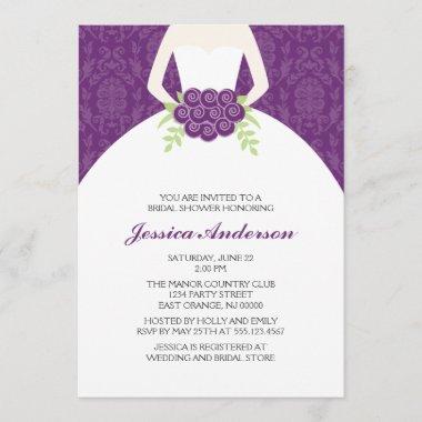 Purple Damask and Floral Bridal Shower Invitations