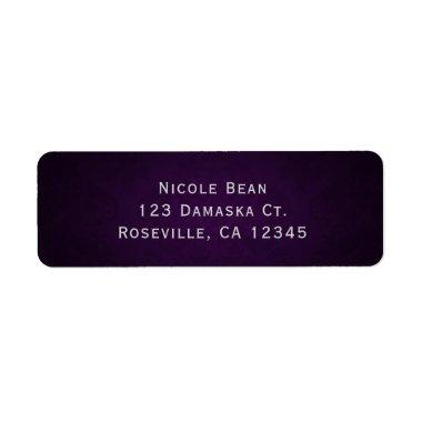 Purple Dark Damask Elegant Wedding Invitations Label