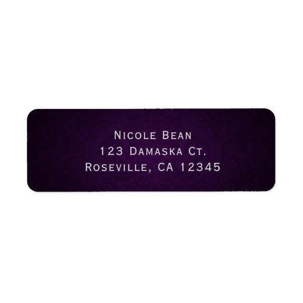 Purple Dark Damask Elegant Wedding Invitations Label