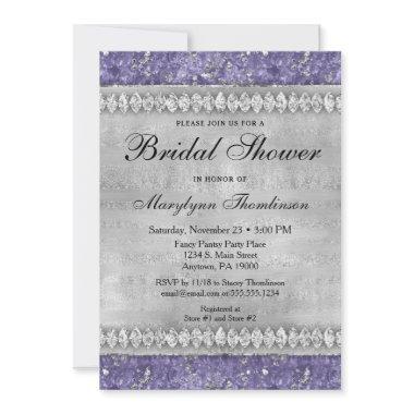 Purple Diamonds Bridal Shower Invitations Silver