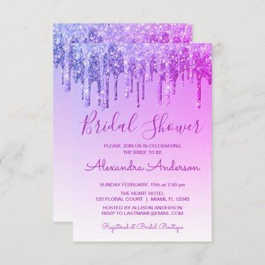 Purple Dripping Glitter Bridal Shower Invitations