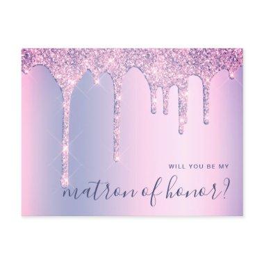 Purple drips will you be my matron of honor invitation post