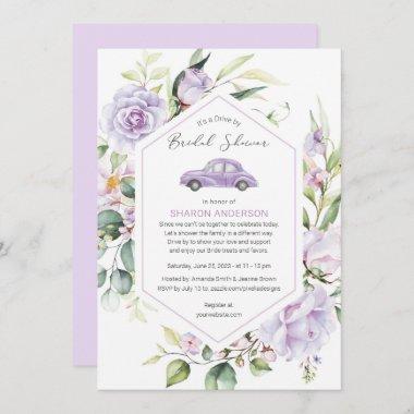 Purple Drive By Bridal Shower Floral Drive Through Invitations