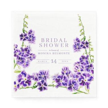Purple duranta watercolor flower bridal shower napkins
