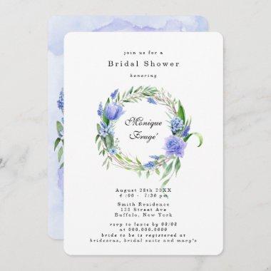Purple Dusty Blue Hyacinth Peony Bridal Shower Invitations