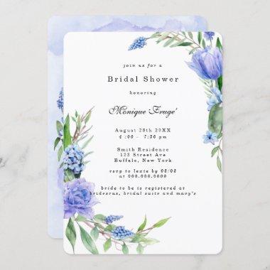 Purple Dusty Blue Hyacinths Peony Bridal Shower Invitations