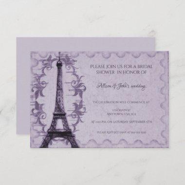 Purple Eiffel Tower Bridal Shower Invitations