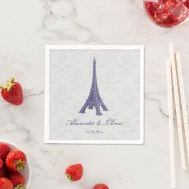 Purple Eiffel Tower Damask Bridal Shower Napkins