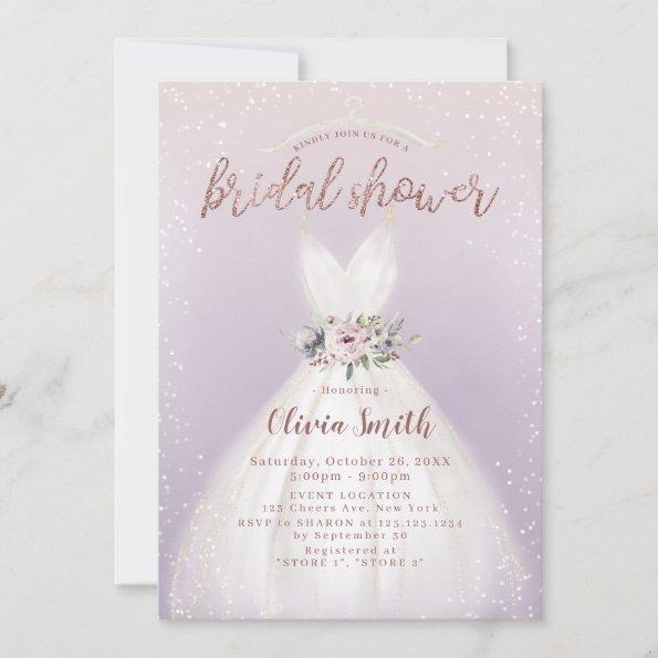 Purple Elegant Wedding Dress Bridal Shower Invitat Invitations