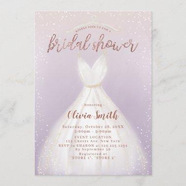 Purple Elegant Wedding Dress Bridal Shower Invitations