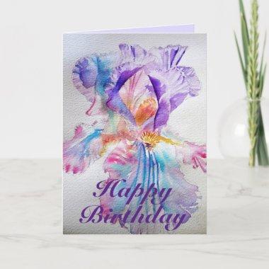 Purple Ethereal Iris Watercolour Birthday Invitations