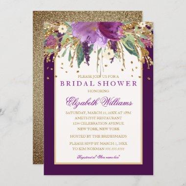 Purple Floral Amethyst Bridal Shower Invitations