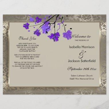 Purple Floral & Antique Silver Wedding Program