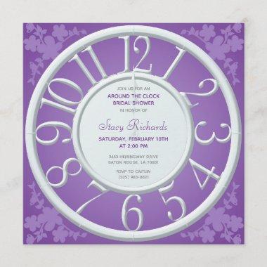 Purple Floral Around the Clock Shower Invite