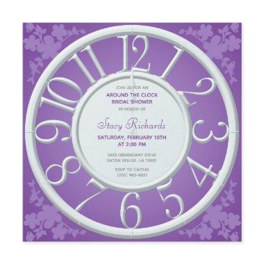 Purple Floral Around the Clock Shower Invite