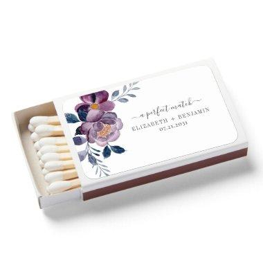Purple Floral Botanical Modern Wedding Matchboxes