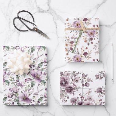 Purple Floral  Birthday Her Wedding Wrapping Paper Sheets