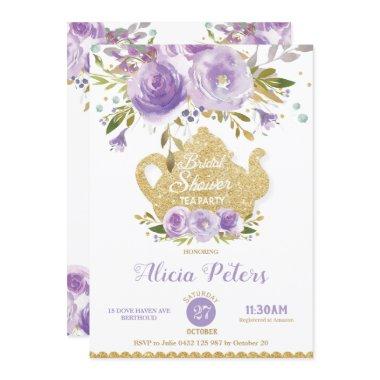 Purple Floral Bridal Shower High Tea Garden Party Invitations