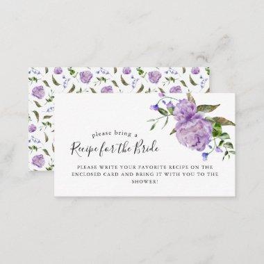 Purple Floral Bridal Shower Recipe Request Enclosure Invitations