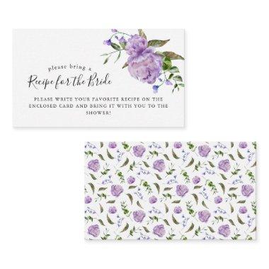 Purple Floral Bridal Shower Recipe Request Enclosure Invitations