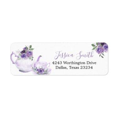 Purple Floral Bridal Shower Tea Address Label