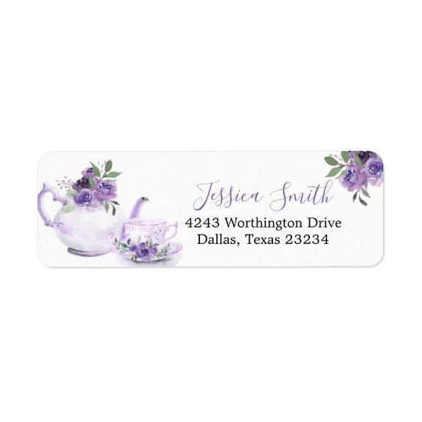 Purple Floral Bridal Shower Tea Address Label