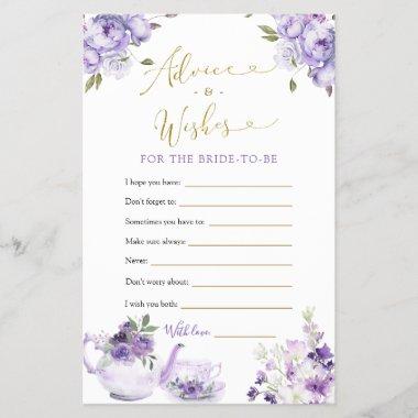 Purple Floral Bridal Shower Tea Advice and Wishes