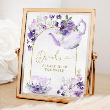Purple Floral Bridal Shower Tea Drinks Sign