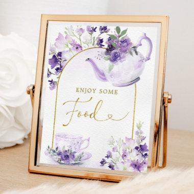 Purple Floral Bridal Shower Tea Food Sign