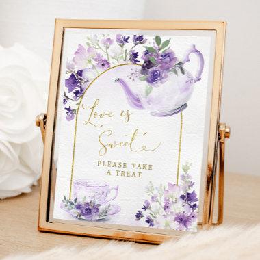Purple Floral Bridal Shower Tea Love is Sweet Sign