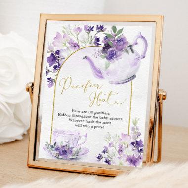 Purple Floral Bridal Shower Tea Pacifier Hunt Sign