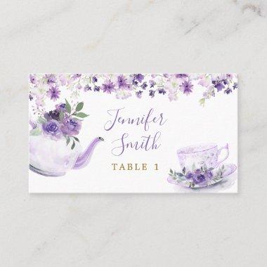 Purple Floral Bridal Shower Tea Party Place Invitations