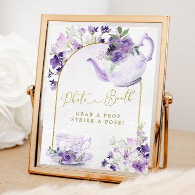 Purple Floral Bridal Shower Tea Photo Booth Sign