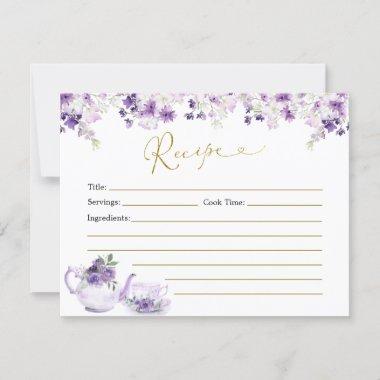 Purple Floral Bridal Shower Tea Recipe Invitations