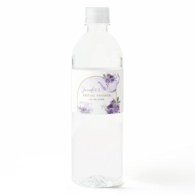 Purple Floral Bridal Shower Tea Water Bottle Label