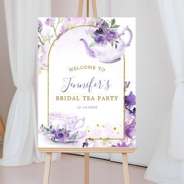 Purple Floral Bridal Shower Tea Welcome Sign