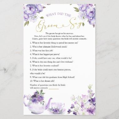 Purple Floral Bridal Shower Tea What Groom Say