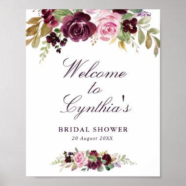 purple floral bridal shower welcome sign