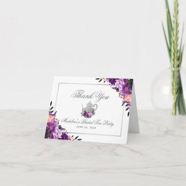 Purple Floral Bridal Tea Party Thanks Note Thank You Invitations