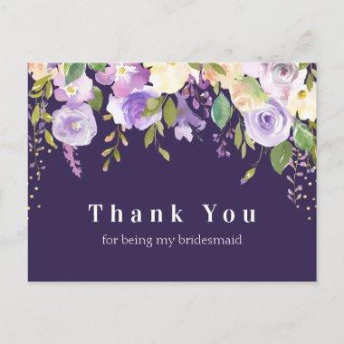 purple floral bridesmaid thank you Invitations