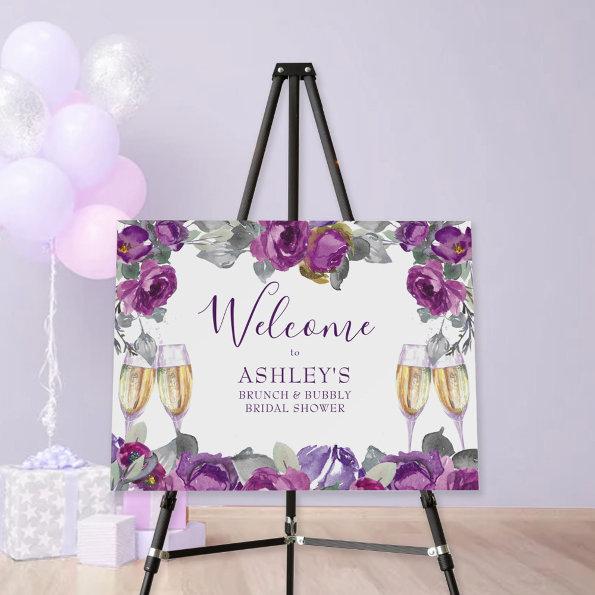Purple Floral Brunch and Bubbly Welcome Easel Foam Board