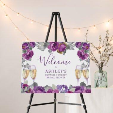 Purple Floral Brunch and Bubbly Welcome Easel Foam Board