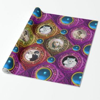 PURPLE FLORAL CHRISTMAS CROWN,BLUE GEM PHOTO FRAME WRAPPING PAPER
