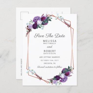Purple Floral Elegant Geometric Save the Date Announcement PostInvitations