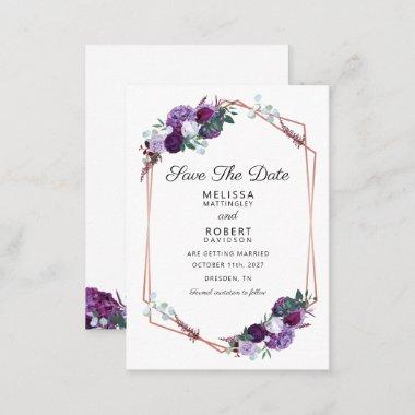 Purple Floral Elegant Geometric Save the Date Business Invitations