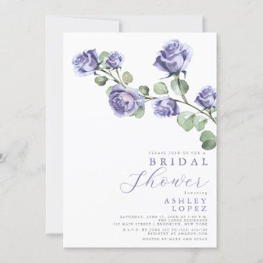 Purple Floral Elegant Minimal Bridal Shower Invitations