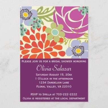 Purple Floral Garden Bridal Shower Invitations
