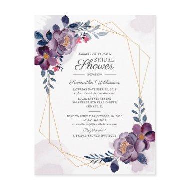 Purple Floral Geometric Script Bridal Shower Invitation PostInvitations