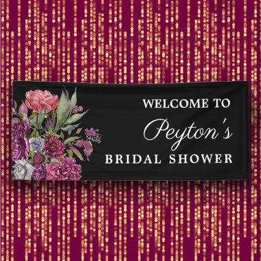 Purple Floral Greenery Black Bridal Shower Banner